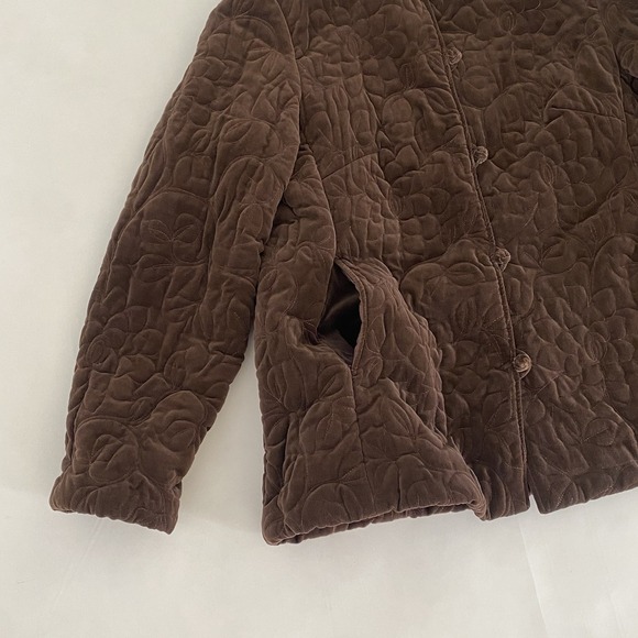 VTG Quilted Womens Quilted Velvet Jacket XL Chocolate Brown Lined Embroidered - Picture 8 of 12